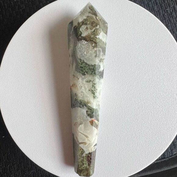 Moss Agate Crystal Meditation Wand (#3) - Picture 6 of 12